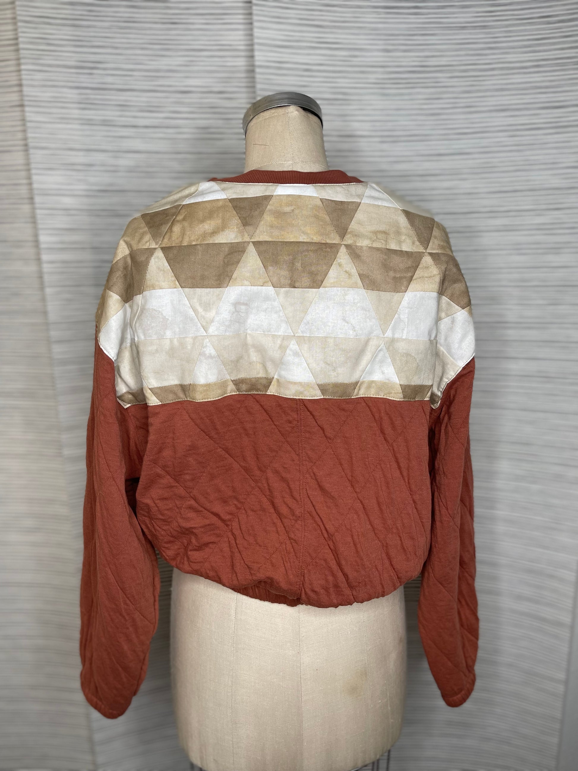 Modern Quilt embellished rust pullover sweater